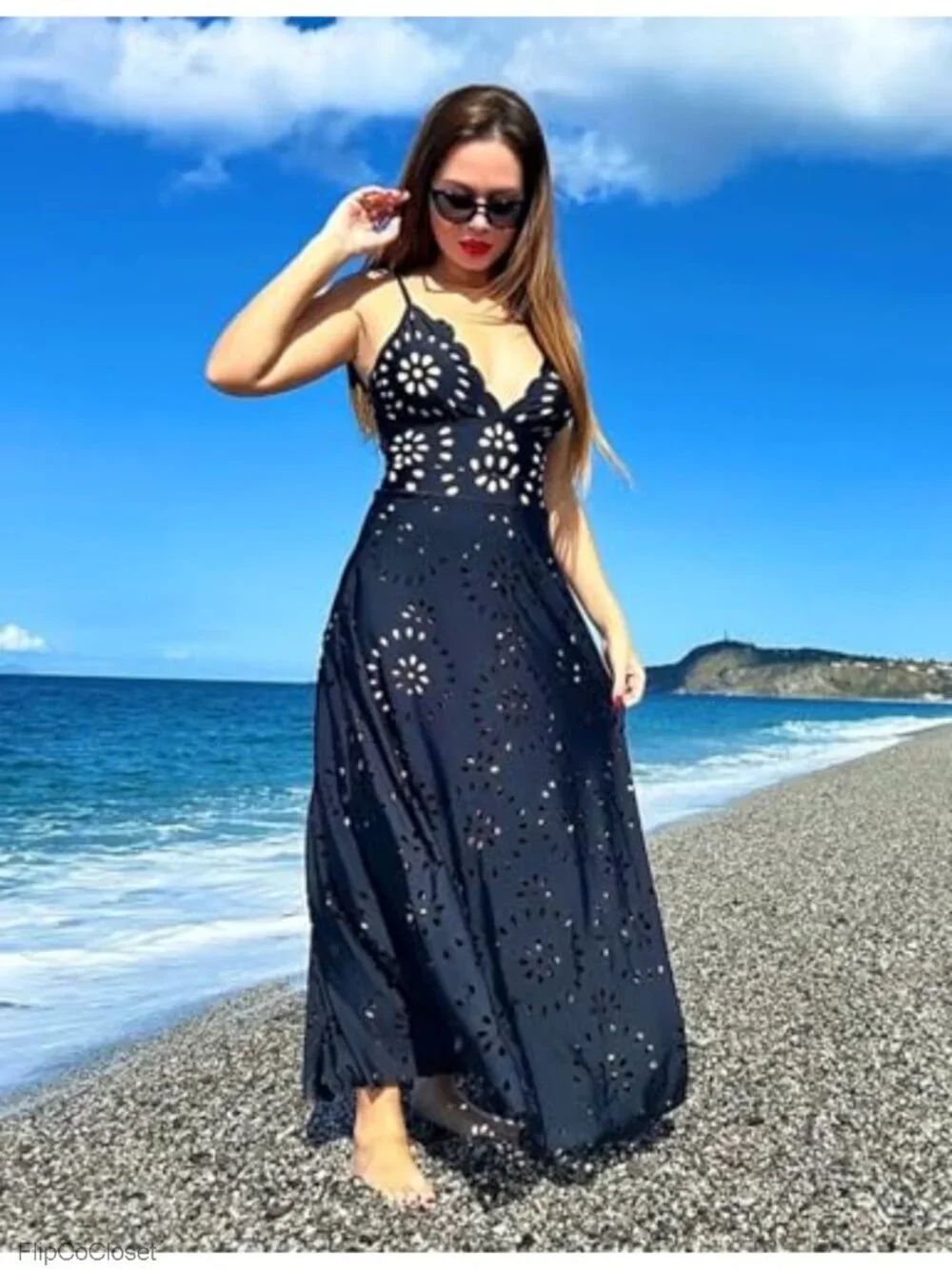 One Piece Swim Dress Hollow V Neck Tummy Control Floral